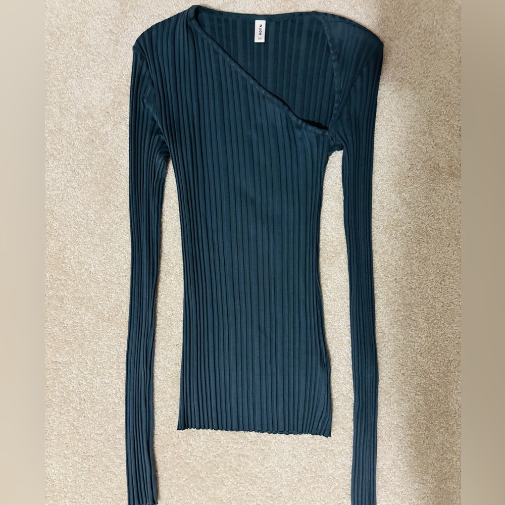 KOTN Long-Sleeve Ribbed Tee in Deep Teal